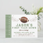 Invitation Green Brown Football Jeu Jouer 1er anniversaire (Debout devant)