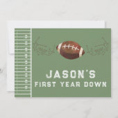 Invitation Green Brown Football Jeu Jouer 1er anniversaire (Dos)