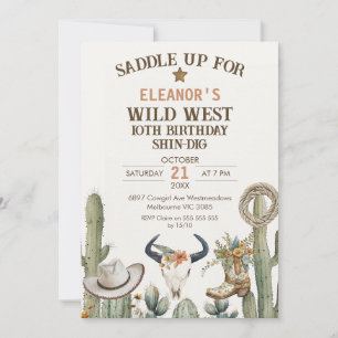 Invitation Green Brown Western Boots Sculth Anniversaire