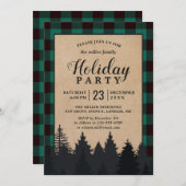 Invitation Green Buffalo Plaid Winter Forest Fête (Devant / Derrière)