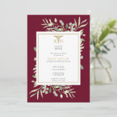 Invitation Green Burgundy RN Nursing Graduation Photo (Debout devant)