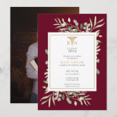 Invitation Green Burgundy RN Nursing Graduation Photo (Devant / Derrière)