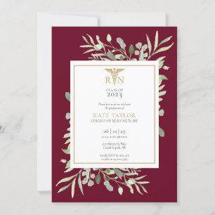 Invitation Green Burgundy RN Nursing Graduation Photo