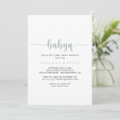 Invitation Green Calligraphy BabyQ Baby shower Barbecue (Debout devant)