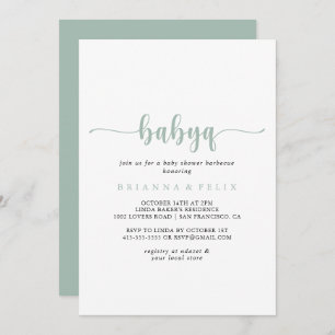 Invitation Green Calligraphy BabyQ Baby shower Barbecue