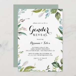 Invitation Green Calligraphy Tropical Genre Reveal Party