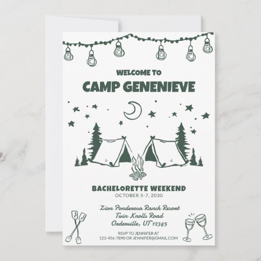 Invitation Green Camping Bachelorette Week-End Party (Devant)