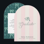 Invitation Green Cap Pink Stripes Bow Graduation Announcement<br><div class="desc">This preppy and coquette graduation announcement features a green graduation cap on a cream background with light pink stripes. Personalize it for your needs. You can find matching products at my store.</div>