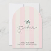 Invitation Green Cap Pink Stripes Bow Graduation Announcement (Devant)