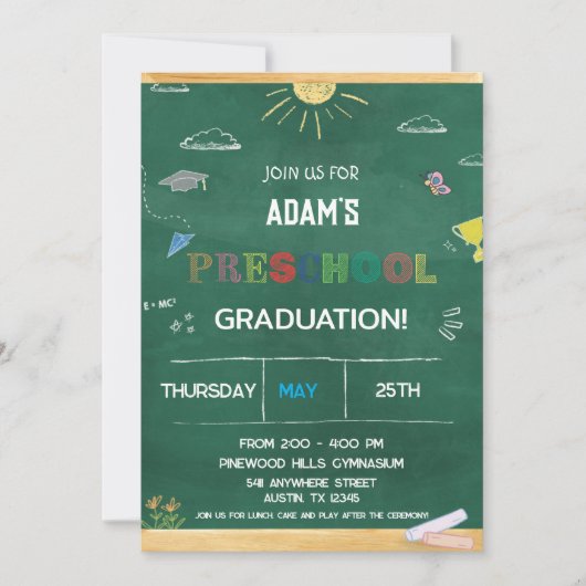 Invitation Green Chalkboard pré k Graduation (Devant)