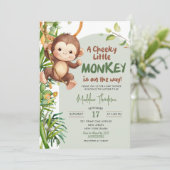 Invitation Green Cheeky Little Monkey on the way Baby Shower (Debout devant)