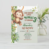 Invitation Green Cheeky Little Monkey Savannah Theme Birthday (Debout devant)