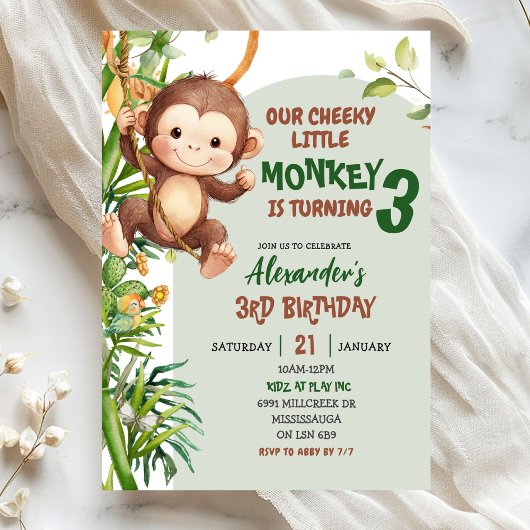 Invitation Green Cheeky Little Monkey Savannah Theme Birthday