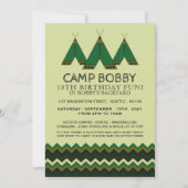 Invitation Green Chevron Tipi, Camping Anniversaire (Devant)