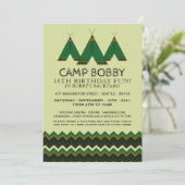 Invitation Green Chevron Tipi, Camping Anniversaire (Debout devant)