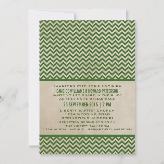 Invitation Green Chic Chevron Mariage (Devant)