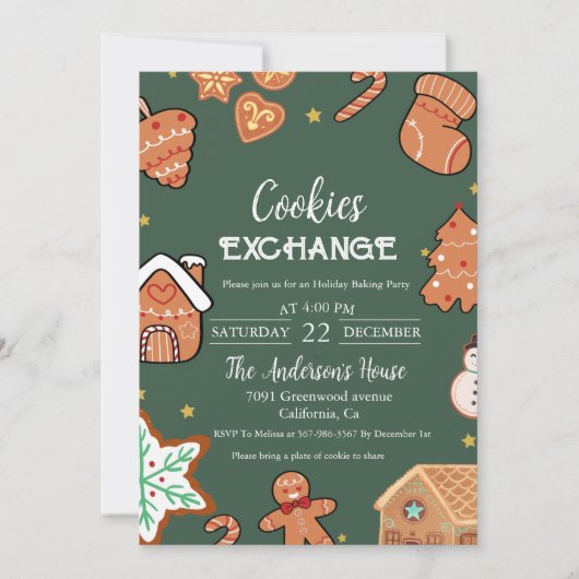 Invitation Green Christmas Cookie Exchange Christmas Party (Devant)