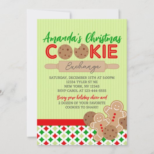 Invitation Green Christmas Cookie Exchange Party (Devant)