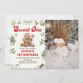 Invitation Green Christmas Cookie Sweet One Birthday Photo (Devant)