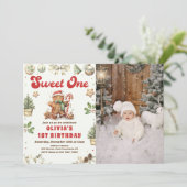 Invitation Green Christmas Cookie Sweet One Birthday Photo (Debout devant)