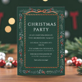 Invitation Green Christmas Party Winter Bow Botanical