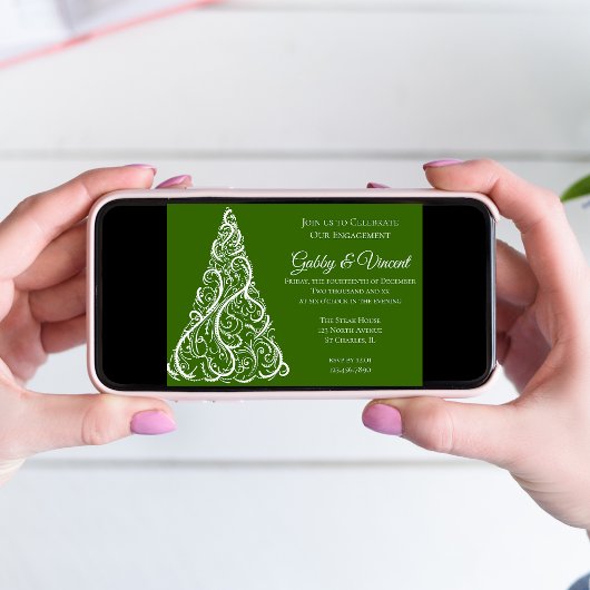 Invitation Green Christmas Tree Winter Engagement