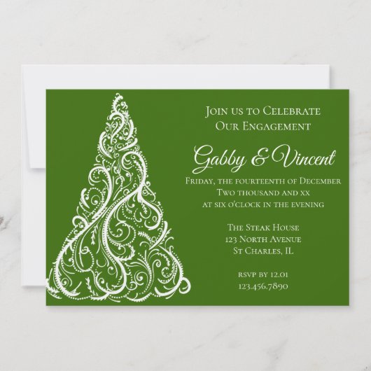 Invitation Green Christmas Tree Winter Engagement (Devant)