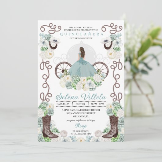 Invitation Green Cinderella Carriage Western Quinceañera (Debout devant)