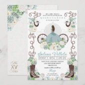 Invitation Green Cinderella Carriage Western Quinceañera (Devant / Derrière)
