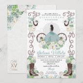 Invitation Green Cinderella Carriage Western Quinceañera (Devant / Derrière)