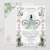 Invitation Green Cinderella Carriage Western Quinceañera (Devant / Derrière)