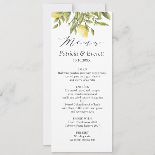 Invitation Green | Citrons et Feuilles Boho chic Mariage (Devant)