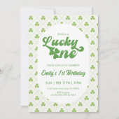 Invitation Green Clover Lucky One First Birthday (Devant)