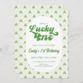 Invitation Green Clover Lucky One First Birthday (Devant / Derrière)