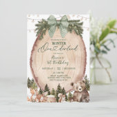 Invitation Green Coquette Rustic Winter Forest 1st Birthday (Debout devant)