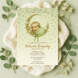Invitation Green Cosy Baby shower de bois