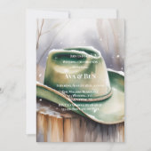 Invitation Green Cowboy Hat in Snow Wedding Celebration (Devant)