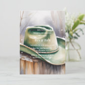 Invitation Green Cowboy Hat in Snow Wedding Celebration (Debout devant)