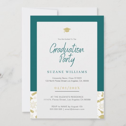 Invitation Green Cream Minimalist Graduation Party (Devant)