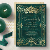 Invitation Green Crown Tiara Elegant Quinceanera