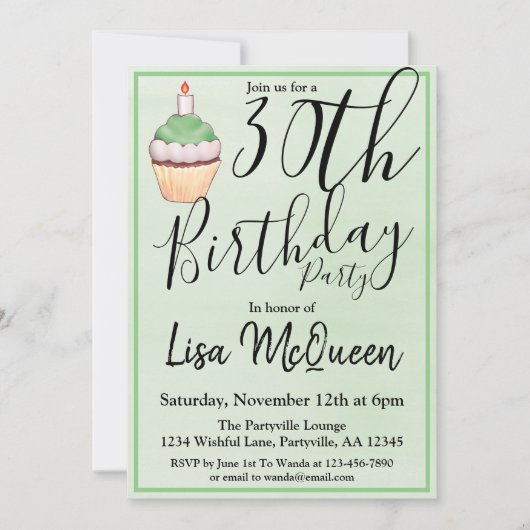 Invitation Green Cupcake 30e fête d'anniversaire (Devant)