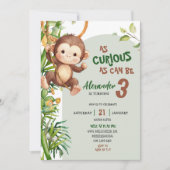 Invitation Green Curious Monkey Savannah Theme Birthday (Devant)
