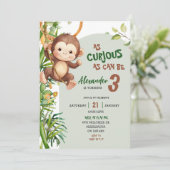 Invitation Green Curious Monkey Savannah Theme Birthday (Debout devant)