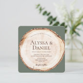 Invitation Green Custom Russe Mariage Bois coupé Grain (Debout devant)