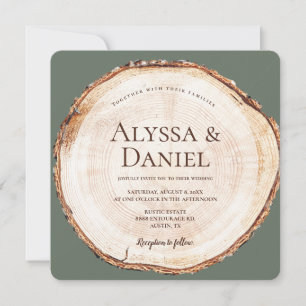 Invitation Green Custom Russe Mariage Bois coupé Grain