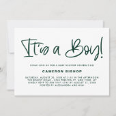 Invitation Green Cute Calligraphy C'est un Baby shower garçon (Devant)
