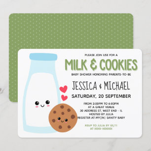 Invitation Green Cute Kawaii Lait Et Baby shower De Cookies