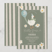 Invitation Green Daisy Little Silly Goose Boy 3e anniversaire (Devant / Derrière)