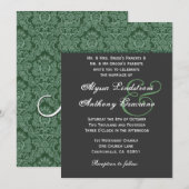 Invitation Green Dark Grey Mariage damassé (Devant / Derrière)