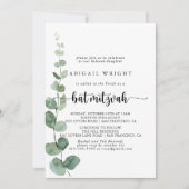 Invitation Green Delight Eucalyptus Bat mitzvah de calligraph (Devant)